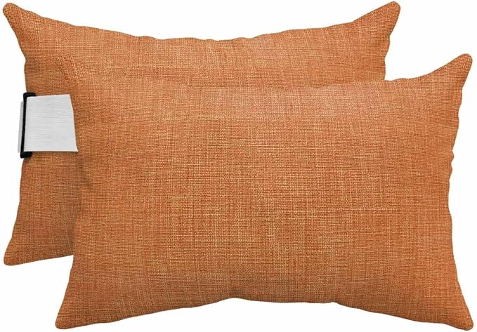 Outdoor Pillow for Chaise Lounge Chair Orange Rustic Vintage Burlap Texture Outdoor Pillows Waterproof with Adjustable Strap Headrest Lumbar Pillows for Garden Patio Furniture 2 Pack 12" x 20"