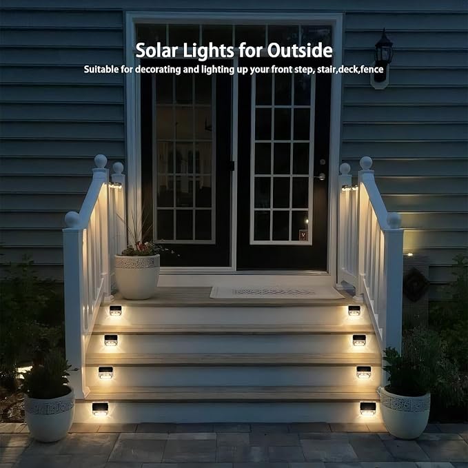 Qualdout Solar Outdoor Lights, 12 Pack Solar Fence Lights, Deck Lights Waterproof Solar Powered Outside Lighting for Step Railing Wall Pool Stair Yard Garden Patio Pool Decorations (Warm White)