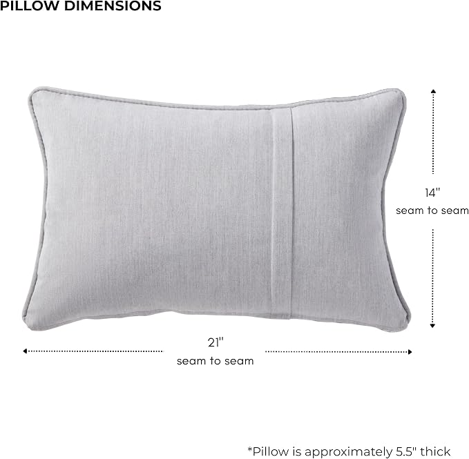 Sunbrella Rectangular Outdoor Throw Pillows 21x14 Set of 2 - Corded Lumbar Patio Accent Pillows with Pleated Design & Removable Zipper Covers – Weather & Fade Resistant Pillows, Canvas Granite