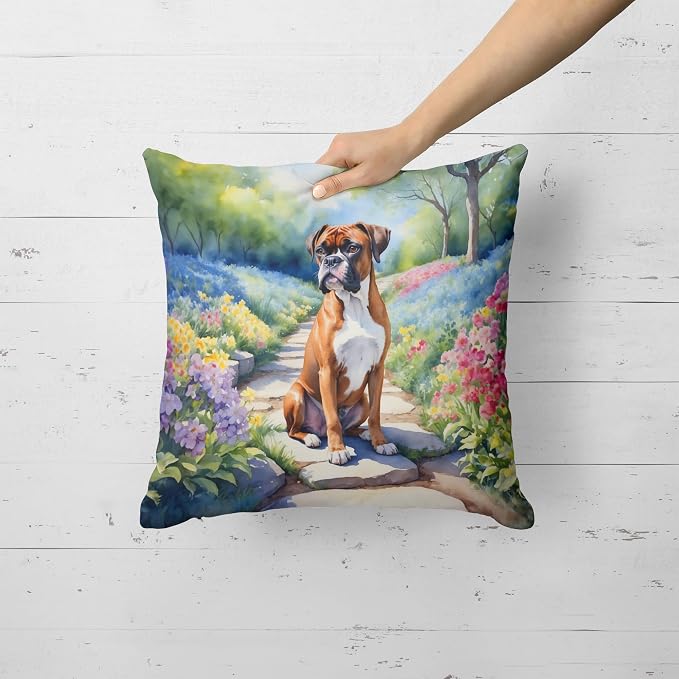 Caroline's Treasures Boxer Spring Path Throw Pillow Machine Washable, Indoor Outdoor Decorative Pillow for Couch, Bed or Patio, 18Hx18W