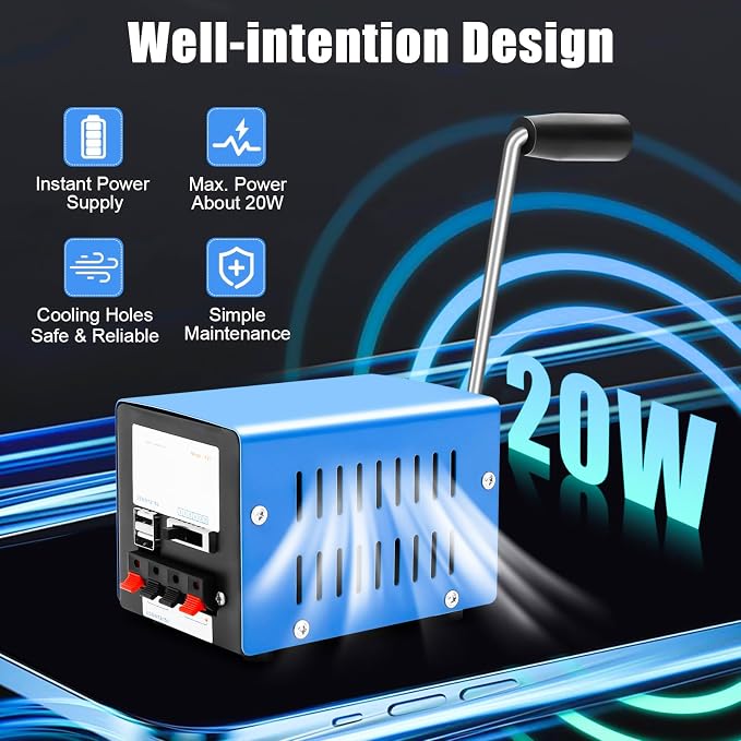 Power Generator TBVECHI Hand Crank Generator Portable Dynamo Charger Emergency Hand Crank USB Emergency Power Generator 20W 2000rmp/Min