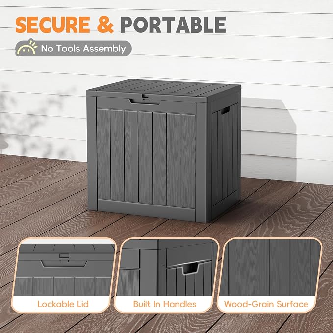 LubanNese Outdoor Storage Box, Waterproof Deck Box, Outdoor Patio Storage Bin, Weatherproof (Black, 31 Gallon)