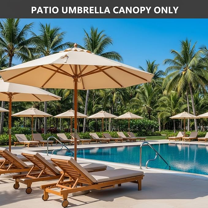Outdoor Umbrella Replacement Canopy, 6 Ribs 8 Ribs Patio Umbrella Replacement Top Cover, 6.6ft 9 ft 10ft 13ft Waterproof Umbrella Top Canopy Fabric Replacement Canvas(Pure White,7.5FT 6-Ribs)
