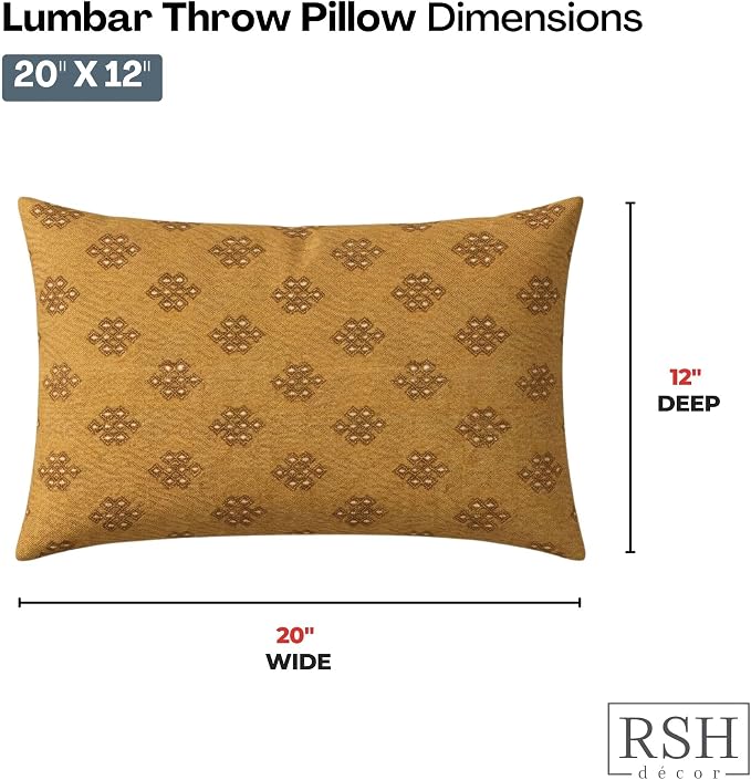 RSH DECOR: Sunbrella Lumbar Throw Pillows Set of 2 | 20" x 12" | Water and Fade-Resistant Performance Fabric | Outdoor Pillow Covers with Down-Alternative Inserts | Made in USA (Trinket Teak)