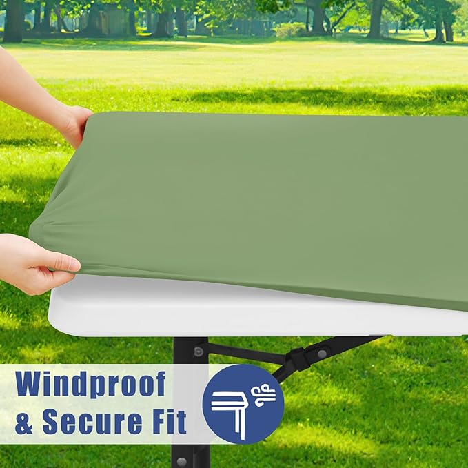 Moosfor Spandex 6 Foot Rectangle Table Cloth 2 Pack, Elastic Fitted Tablecloths for Picnic, Stretch Washable Patio Table Cover for Outdoor, Camping, Banquet and Parties(Sage Green, 30"x72")