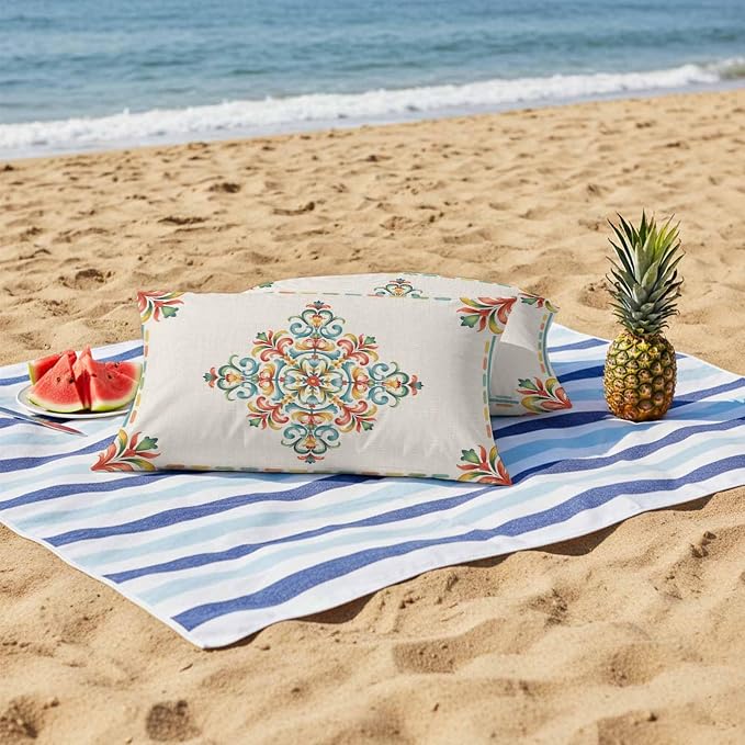 Geometric Flowers Outdoor Pillow Covers 20x12 Inch Lumbar Pillow Covers Set of 2 Waterproof Decorative Throw Pillow Cases Modern Abstract Colorful Floral on Linen Cushion Covers for Patio Furniture