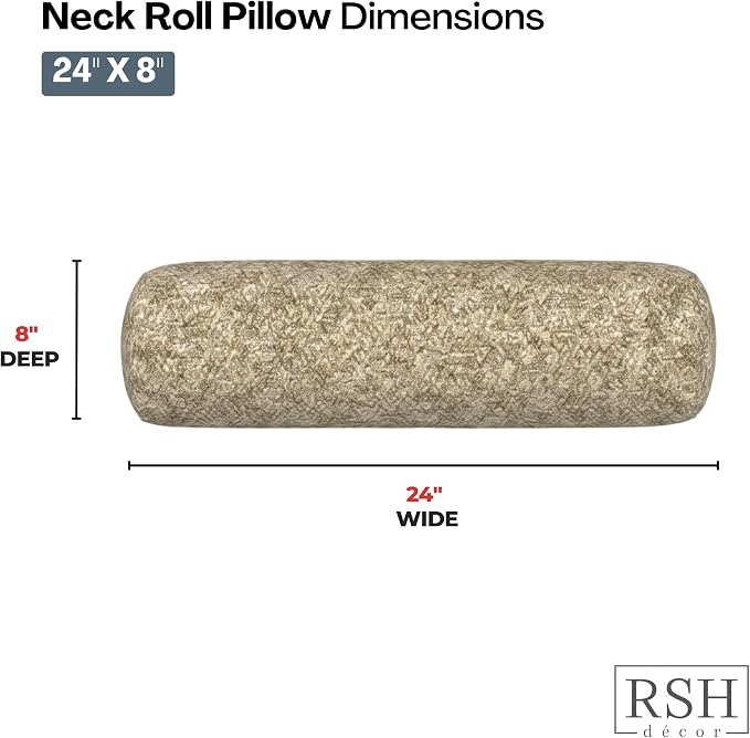 RSH DECOR: Sunbrella Neck Roll Pillows Set of 4 | 24” x 8” | Outdoor Bolster for Patio, Deck, Porch, or Poolside Chairs | Fade & Water-Resistant | Made in USA (Berber Cafe)