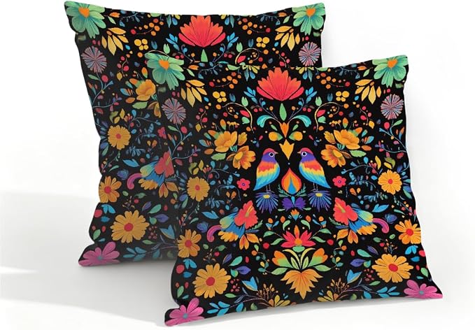 16x16 Inch Outdoor Pillow Covers Set of 2 Waterproof Throw Pillow Covers Decorative Couch Cushion Covers Mexican Birds Flower Square Pillowcases Protectors for Patio Garden Sofa