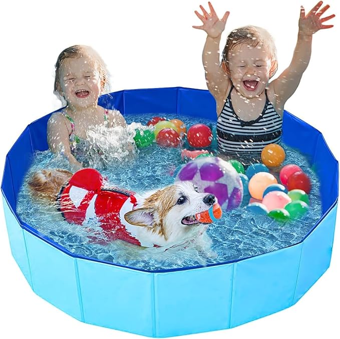 Foldable Dog Pool,Kiddie Pool with Hard Plastic, 32" x 8" Dog Bath Tub for Outdoor Backyard, Collapsible Dog Swimming Pool for Kids Dogs Pets