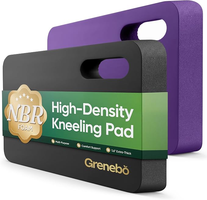 Grenebo 2-Pack Kneeling Pads, Extra Thick, 17.3 x 11 x 1.6 in, Black Purple | Soft NBR Foam Cushion for gardening kneeling pad use, Knee pad support for Gardening, Baby Bathing, Exercise and Work