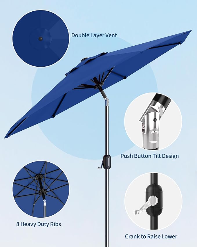 GarveeLife Outdoor Patio Umbrella, Table Market Umbrella with Push Button Tilt and Crank, 8 Sturdy Ribs UV Protection Waterproof for Garden, Deck, Backyard, Pool