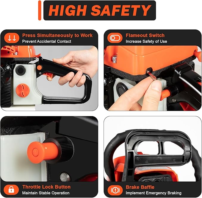 58CC 2-Stroke Gas Chainsaws, Gas Powered Chain Saw with Brake Baffle & Automatic Lubrication System, Handheld Petrol Chainsaws for Cutting Wood Tree Trimming