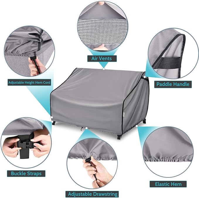 Outdoor Furniture Covers for Sofa Waterproof, Fits up to 52W x 32D x 34H inches, Patio Loveseat Cover Tear Resistant, Grey