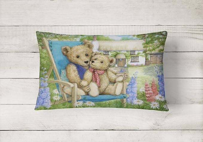Caroline's Treasures CDCO0306PW1216 Springtime Teddy Bears in Flowers Canvas Fabric Decorative Pillow Machine Washable, Indoor Outdoor Decorative Pillow for Couch, Bed or Patio, 12HX16W