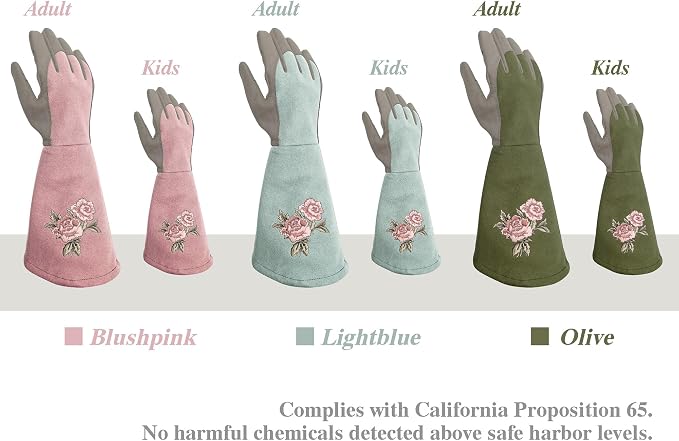 Rose Pruning Gloves with Forearm Protection, Thorn Resistant | Embroidery Design with Extra Long Cuff for Gardening and Pruning Tasks