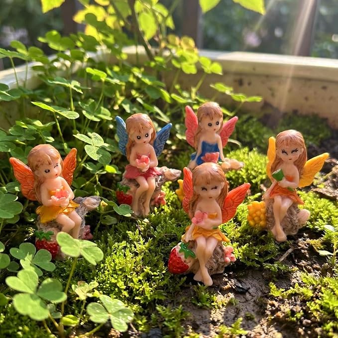 Suartus 4Pcs Miniature Fairy Garden Figurines, Resin Small Fairies Ornaments Mini Elf Statues for DIY Fairy Garden Outdoor Patio Yard Flower Pot Bonsai Micro Landscapes Craft Decoration Accessories