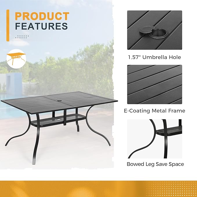 Crownland 7 Piece Patio Dining Set, Textilene Dining Sets, 6 Textilene Metal Chairs and Rectangular Outdoor Dining Table with Khaki 9FT Round Outdoor Umbrella (Brown)