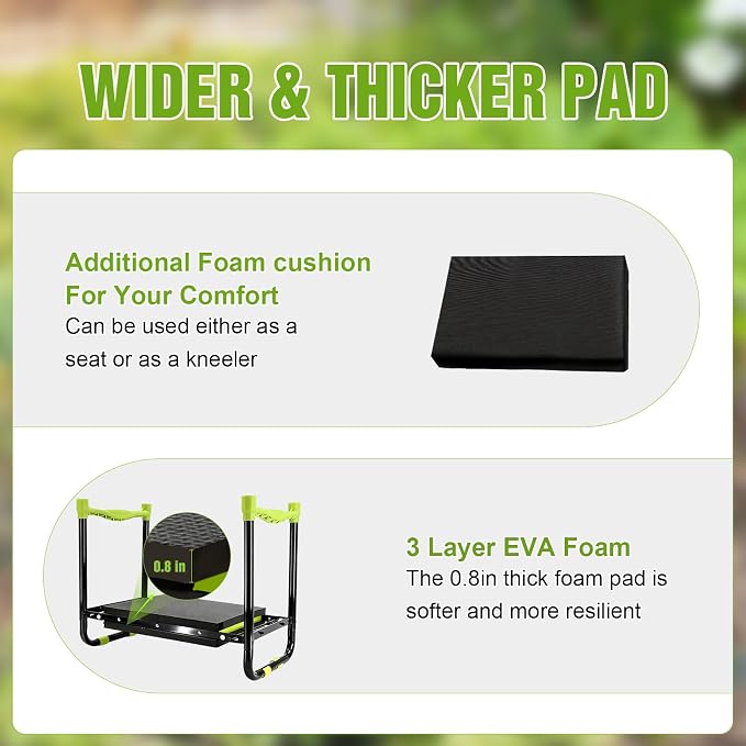 10.9in Wide Foldable Garden Kneeler and Seat, Heavy Duty with Thick Pad | Garden kneeler seat for seniors, Thick kneeling pad, Gardening stool, Foldable, Kneel & sit stool, Planting & weeding aid