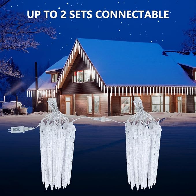 Brightown Christmas Meteor Shower Icicle Lights Outdoor, 30ft with 30 Tube 720 LED Dropping Effect, Waterproof Decorations for House Eave Roofline, Multicolor