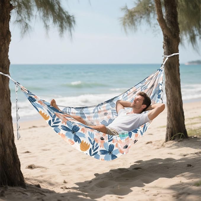 Camping Hammock Outdoor Hammocks for Outside Abstract Flowers Pink Blue Beach Trees Portable Lightweight with Pockets Tree Straps Indoor Small