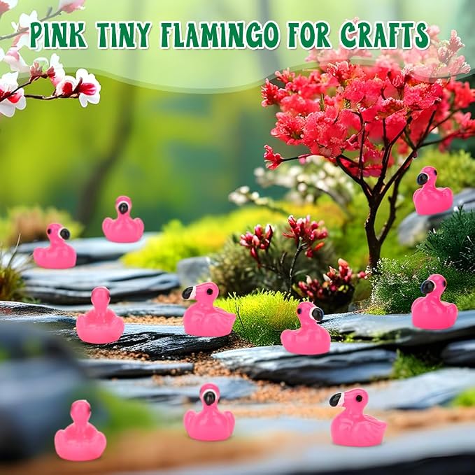 120 Pcs Pink Mini Resin Flamingos Ducks for Crafts Tiny Figures to Hide | Cute Miniature Plastic Flamingos for Garden Dollhouse Micro Landscape Aquarium Party Gifts Fish Tank Home Decorations