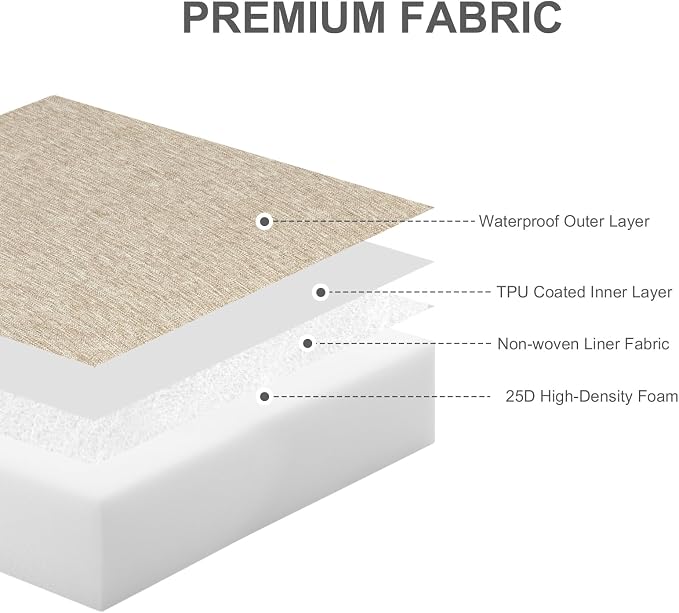 Aoodor Patio Chair Cushions Set of 2, 25 x 25 x 4 Inch Water Resistant Outdoor Seat Cushions with Handle and Ties, Square Corner Cushions for Patio Furniture Garden Lawn, Brown
