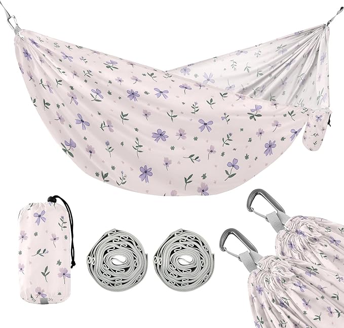 Camping Hammock Outdoor Hammocks for Outside Lilac Florals Bows Beach Trees Portable Lightweight with Pockets Tree Straps Indoor