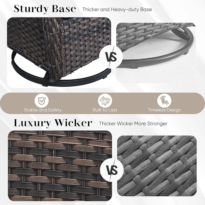 HUMMUH Outdoor Swivel Rocker Wicker Patio Chairs Set of 2, Rattan Rocking Chair Furniture Set (Grey,Grey)