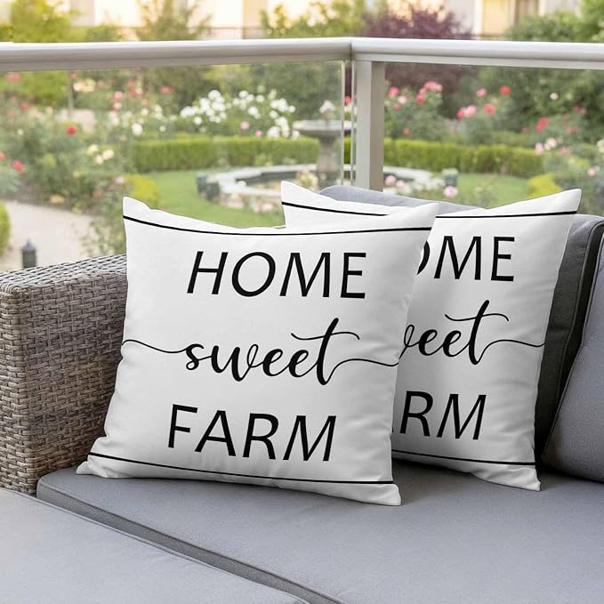 JasmineM Outdoor Pillow Cover 20x20 Inches Set of 2 Home Sweet Farm Waterproof Throw Pillow Covers Farmhouse Funny Quote Decorative Pillowcases Garden Cushion Case for Patio Couch Sofa