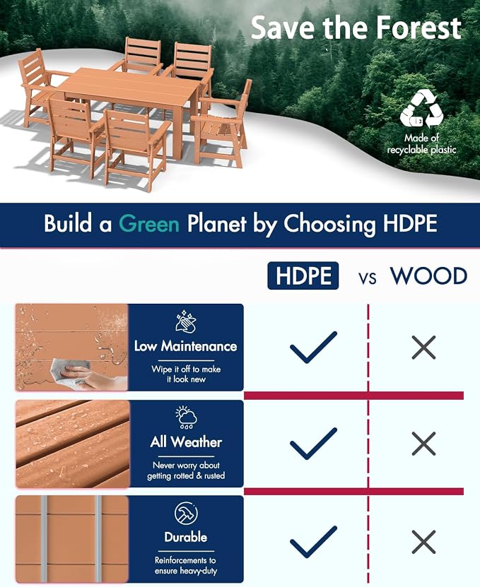 BRIOPAWS Outdoor-Dining-Chair | HDPE | Teak | Patio Chairs with Arms | Modern | All Weather | Oversized & Comfortable | for Deck Backyard Poolside Porch