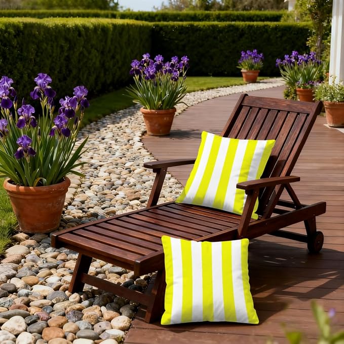 22x22 Inch Outdoor Pillow Covers Set of 2 Waterproof Throw Pillow Covers Decorative Couch Cushion Covers Yellow White Striped Square Pillowcases Protectors for Patio Garden Sofa