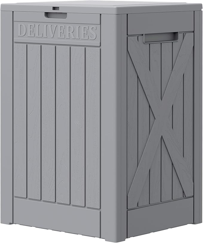 Greesum 52 Gallon Outdoor Resin Package Delivery Box for Porch, Lockable Secure Double-Wall, Waterproof Deck Box for Package Protection, Gray