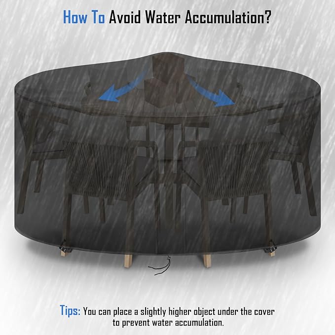 Round Patio Furniture Covers, 48 Inch Waterproof Round High Outdoor Table and Chair Set Cover, Tall Outdoor Furniture Covers for Winter, Rainproof Fadeproof - 48"Dia x 36"H