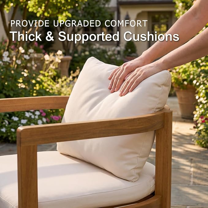 SUNSITT 9-Piece Outdoor Patio Dining Set, 59" - 79" Acacia Wood Expandable Outdoor Table Set and 8 Curved Patio Arm Chairs w/Removable Cushions for Backyard, Porch, Deck