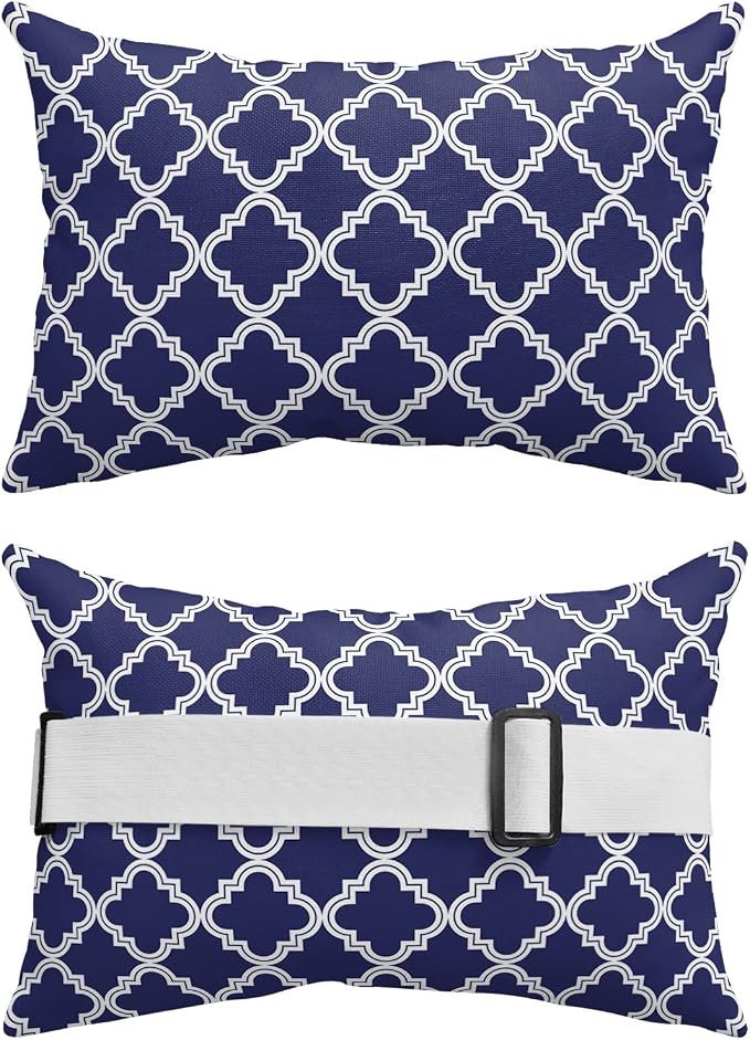 Outdoor Pillows Covers with Inserts Navy Blue Moroccan Pattern Geometric Waterproof Recliner Pillow with Adjustable Strap Throw Pillows for Patio Furniture Pool Lounge Chair, 11x16 inch, 1PCS