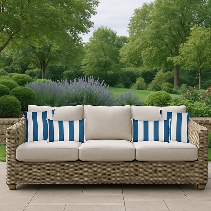 RSH DECOR: Sunbrella Square Throw Pillows Set of 4 | 24" x 24" | Water and Fade-Resistant Performance Fabric | Outdoor Pillow Covers with Down-Alternative Inserts | Cabana Regatta-Made in USA