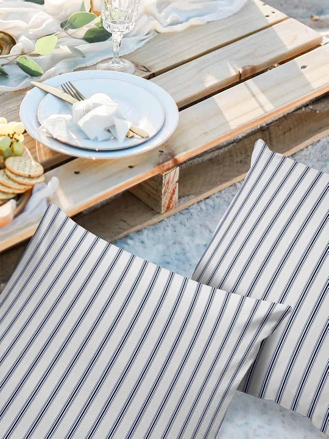 Outdoor Waterproof Throw Pillow Covers Set of 2 Blue Stripe Pillowcases 26x26 Inches Vertical Striped Patio Decorative Pillows Cushion Case Patio Pillows for Couch Bed Chair Garden