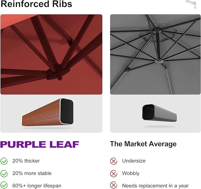 PURPLE LEAF Large 11ft Brick Red Cantilever Umbrella with Base, Windproof and UV Resistant