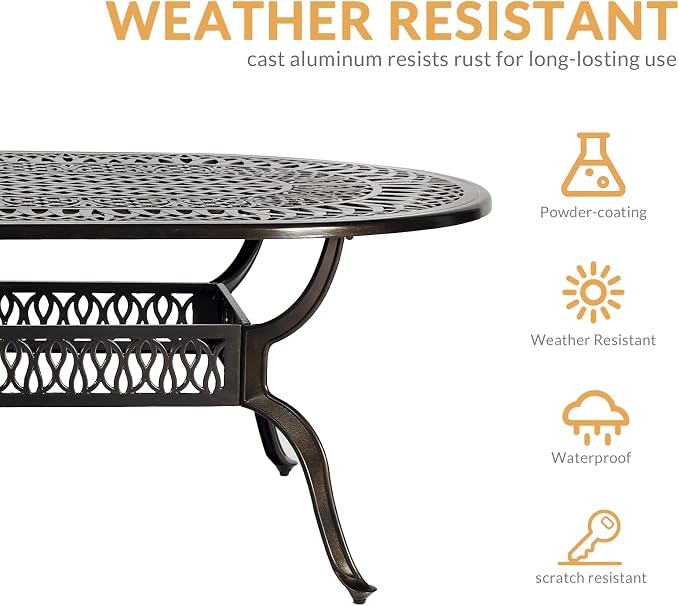 9-Piece Patio Dining Set, Outdoor Patio Table and Chair Set of 84” Oval Cast Aluminum Dining Table with Umbrella Hole, 8 Patio Dining Swivel Chairs Padded, Patio Funiture Set, Navy