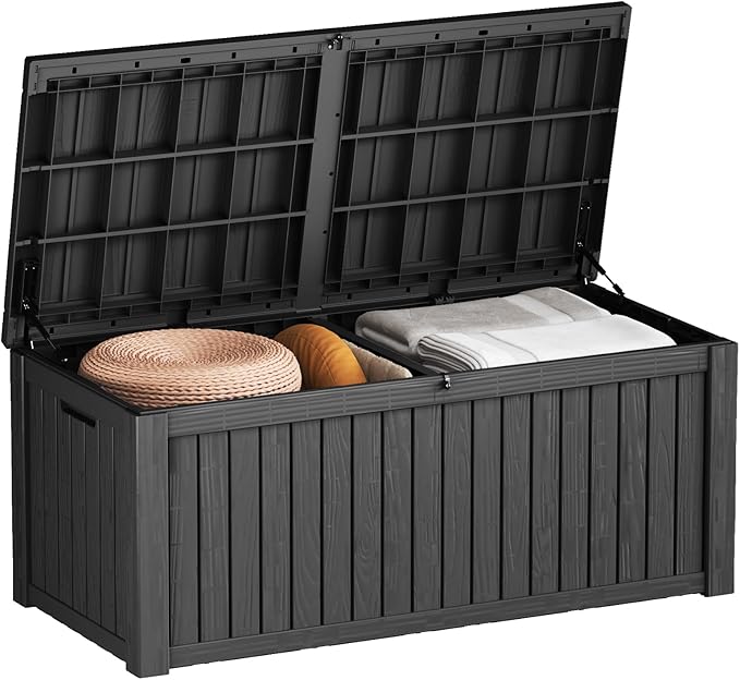 Outdoor Storage Box Waterproof Large, 180 Gallon Lockable Resin Deck Box, Patio Storage Bin for Pool Accessories Cushion Furniture, Garden Tools, UV-Resistant Outside