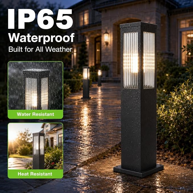 Hardwired 3000K E26 Pathway Lights Outdoor, 23.62Inch Landscape Path Lights | IP65 Waterproof Bollard Light, Exterior Lamp Path Light, Modern Commercial Pathway Lighting for Walkway Driveway Garden Patio