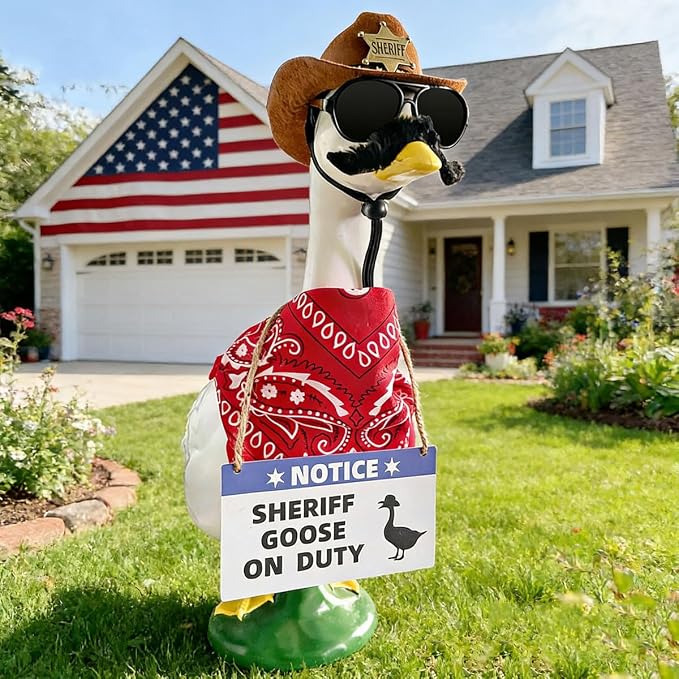 11pcs Sheriff Porch Goose Outfit,Lawn Goose Statue Costume | Fits 17"/23" Lawn Plastic/Cement Statue for Front Outdoor Courtyard Garden Patio Yard Decoration