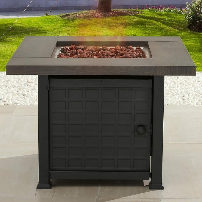 Patio Conversation Set Outdoor Furniture Sets CSA Certification 50,000 BTU 33.9 Inch Propane Fire Pit Table with Rocking Chairs (5 Pcs,Beige)
