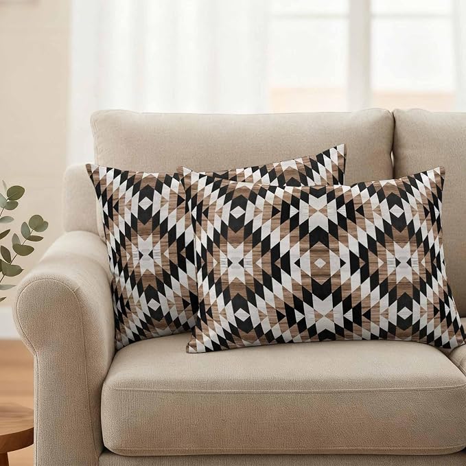 Brown Black Outdoor Pillow Cover 12x20 Inch Cushion Sham Case, Waterproof Decorative Lumbar Throw Pillowcase for Outside Garden Patio Porch Couch Chair Tent Moroccan Southwestern Aztec Abstract Boho