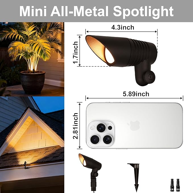 Mini LED Spot Lights Outdoor, 5W 12V Outdoor Bronze Low Voltage Landscape Spot Lights Wired for Tree House Yard Garden, 60° Beam Angle, 2200K/2700K/3000K/4000K /5000K, Aluminium, 6PK