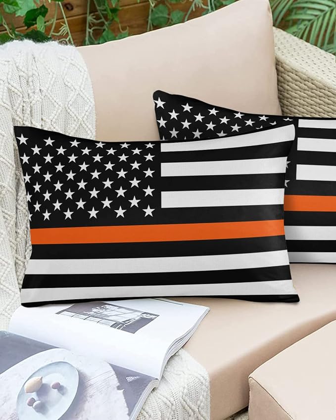 Prime Leader Outdoor Waterproof Pillow Covers Set of 2, Thin Orange Line Flag Search Rescue Officer Patio Throw Pillow Covers, Decorative Cushion Case for Couch Sofa Furniture Garden, 20x12 Inch