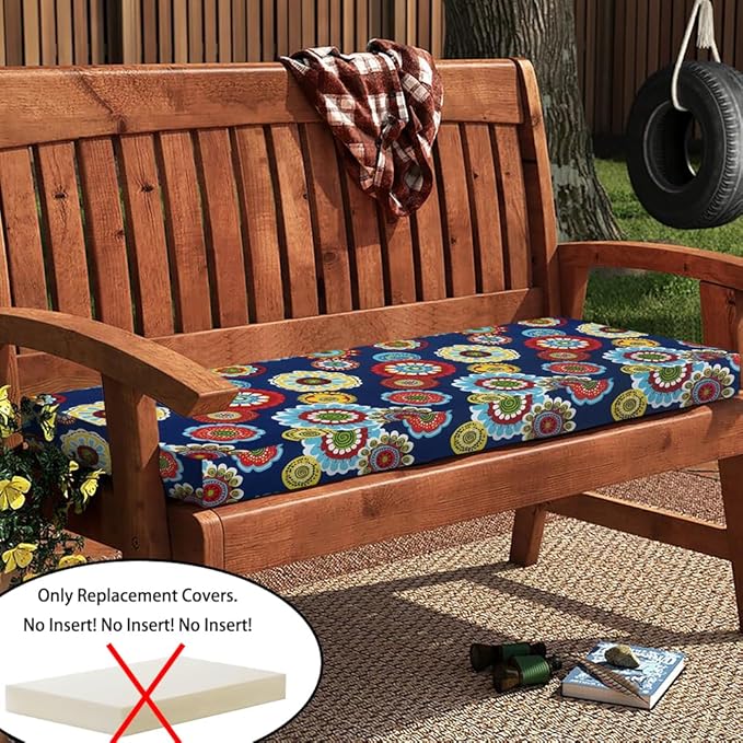 Magpie Fabrics Patio Bench Cushion Cover 45x18x3 Inch, NO Insert! Water&Fade Resistant Outdoor Loveseat Replacement Cover with Zipper (Floral Navy)
