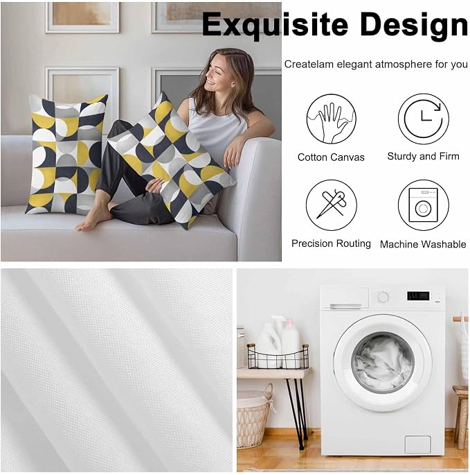 Vandarllin Outdoor Throw Pillows Covers 20x12 inch Set of 2 Waterproof Mid Century Geometric Decorative Zippered Cushion Covers for Patio Furniture, Abstract Modern Yellow Lumbar Pillowcases