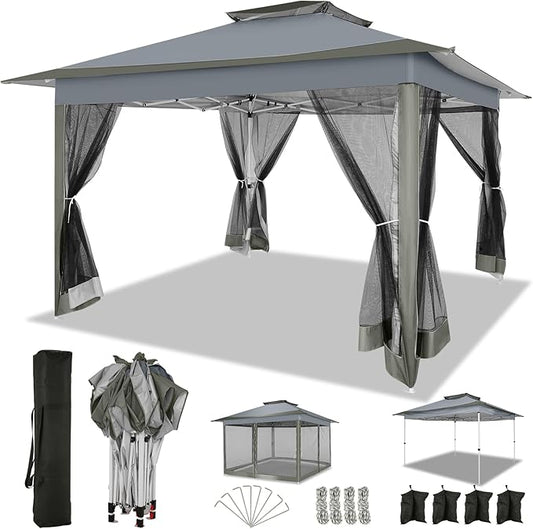COBIZI 12x12 FT Pop up Gazebo on Clearance Outdoor pop up Canopy Tent,carpas para Patio, Shelter Tents with Netting & Portable Carry Bag, Patio Gazebos for Camping, Garden & Lawn, Darkgrey(Upgraded)
