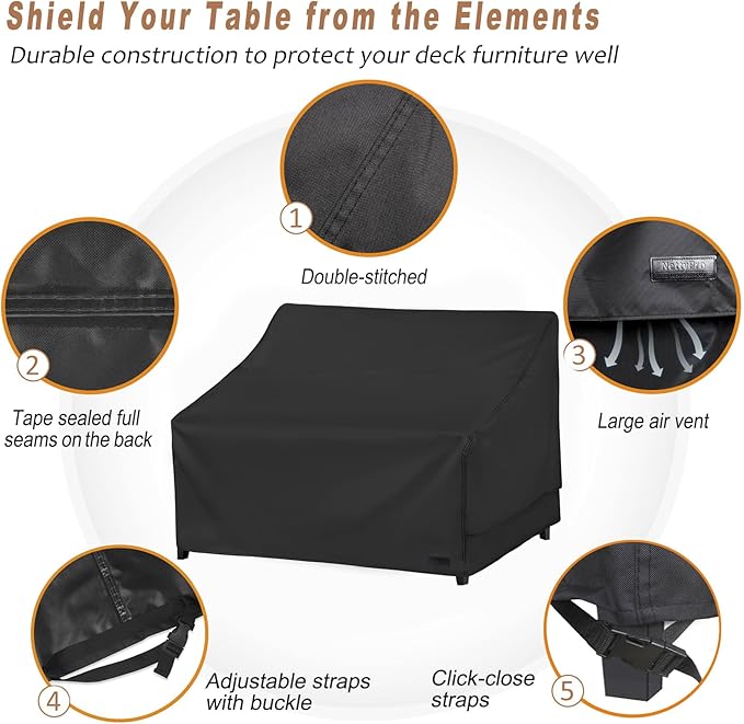 NettyPro Patio Sofa Cover Waterproof Heavy Duty Outdoor Couch Furniture 3 Seater Daybed Cover, 66" Wx 35" Dx 35" H, Black